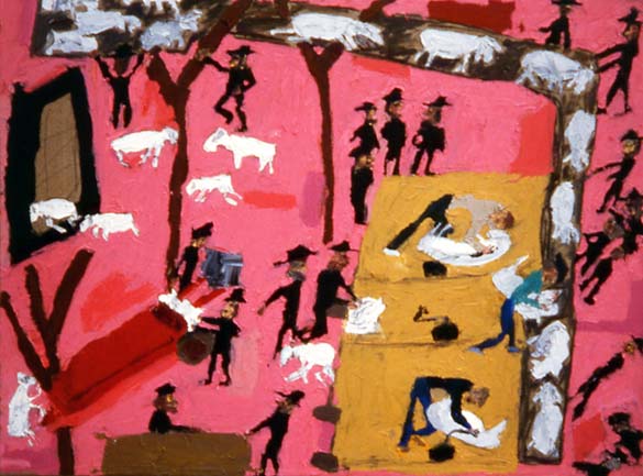 Sheep shearers, painting by Jerry Iverson